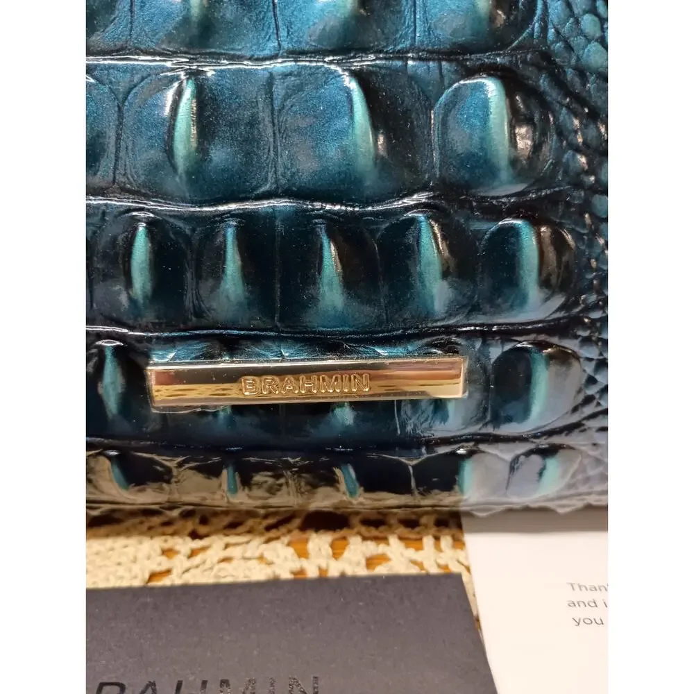 NWT BRAHMIN Melbourne Collection Blue Patina Small Finley Carryall Satchel Bag